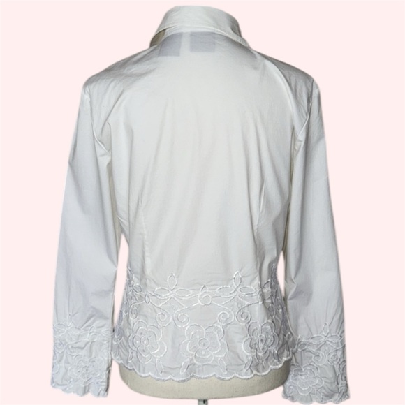 Crossing Pointe White Long Sleeve Embroidery Embellished Button Down Shirt Sz L - Picture 2 of 11